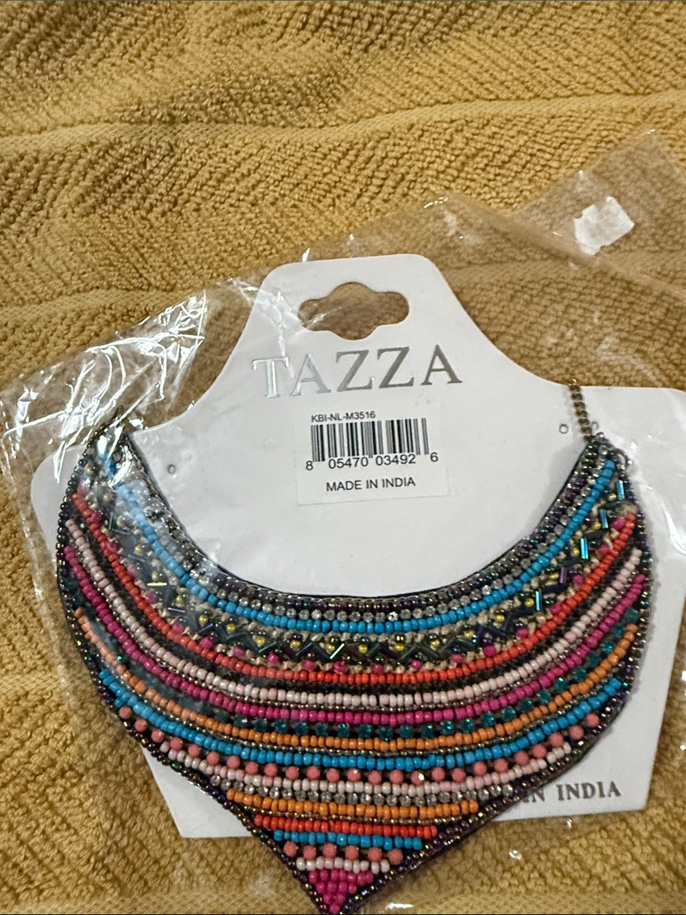 Tazza Multicolor Beaded Bib Necklace - Pink, Blue & Orange